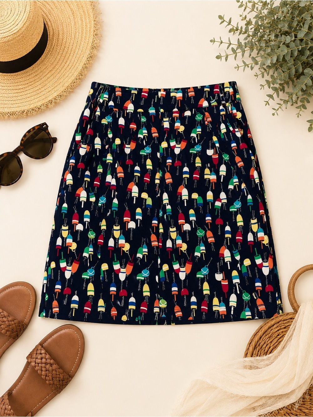 Talbots Navy Buoy Print Cotton Blend A-Line Skirt Size 12P coastal nautical